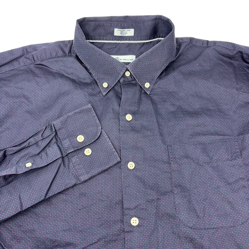 Peter‎ Millar Mens 2XL Blue Red Spotted Long Sleeve Button Down Shirt